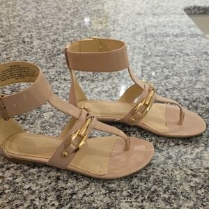 Nine West Nude Sandals with Gold Accents